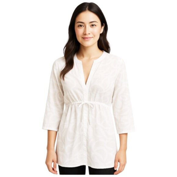 J. Crew Large White Popover Drawstring Waist Long Sleeve Swimsuit Coverup - Picture 1 of 6